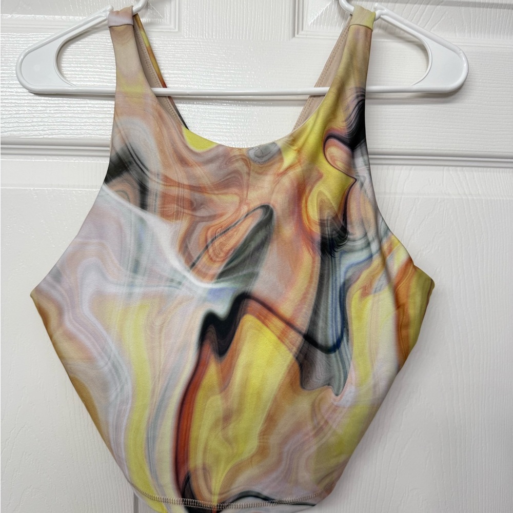 Joe Fresh Yellow Pink Graphic Crop Tank Top Built-In Bra Size L
